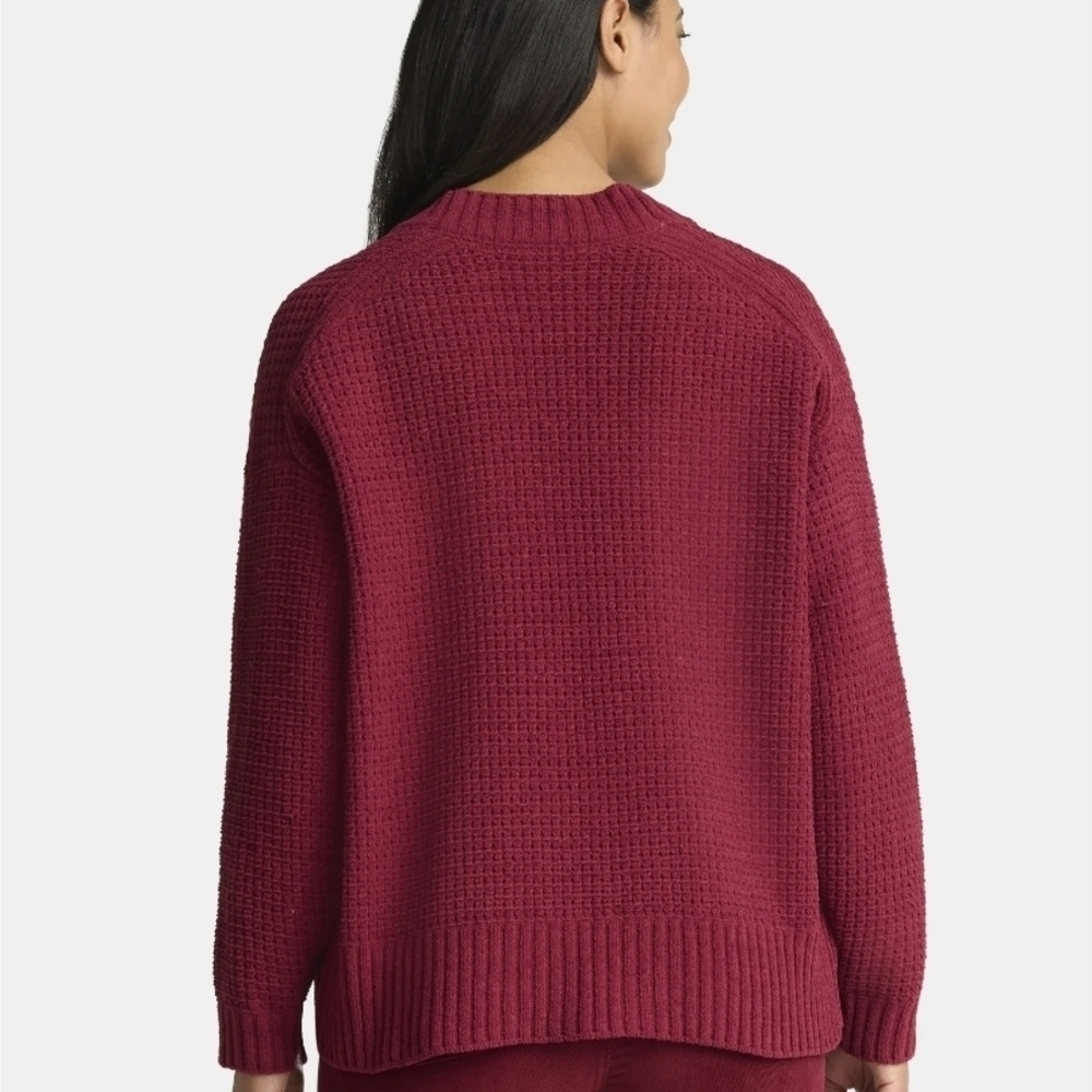 Waffle Knit Open Cardigan Sweater - Burgundy - Picture 4 of 4